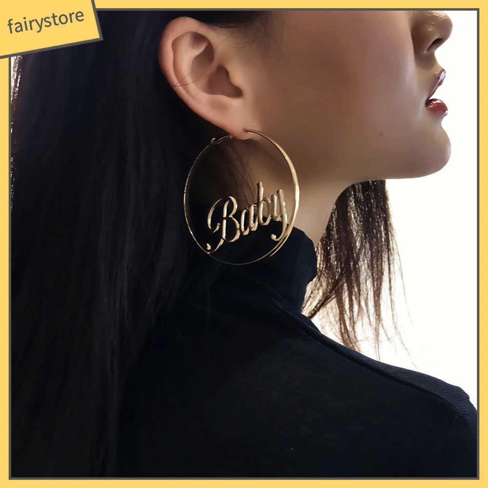 Khuyên tai hình tròn có chữ thời trang cá tính dành cho nữ