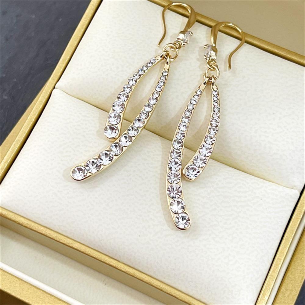 Khuyên Tai Cong Chữ Thập Đính Đá Lấp Lánh|Màu Sắc Khuyên Tai Dạng Móc Lủng Lẳng Mặt Trước Sau