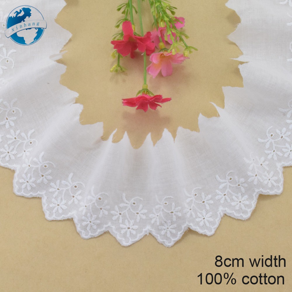 Dải ren thêu 100% cotton rộng 8cm 3077