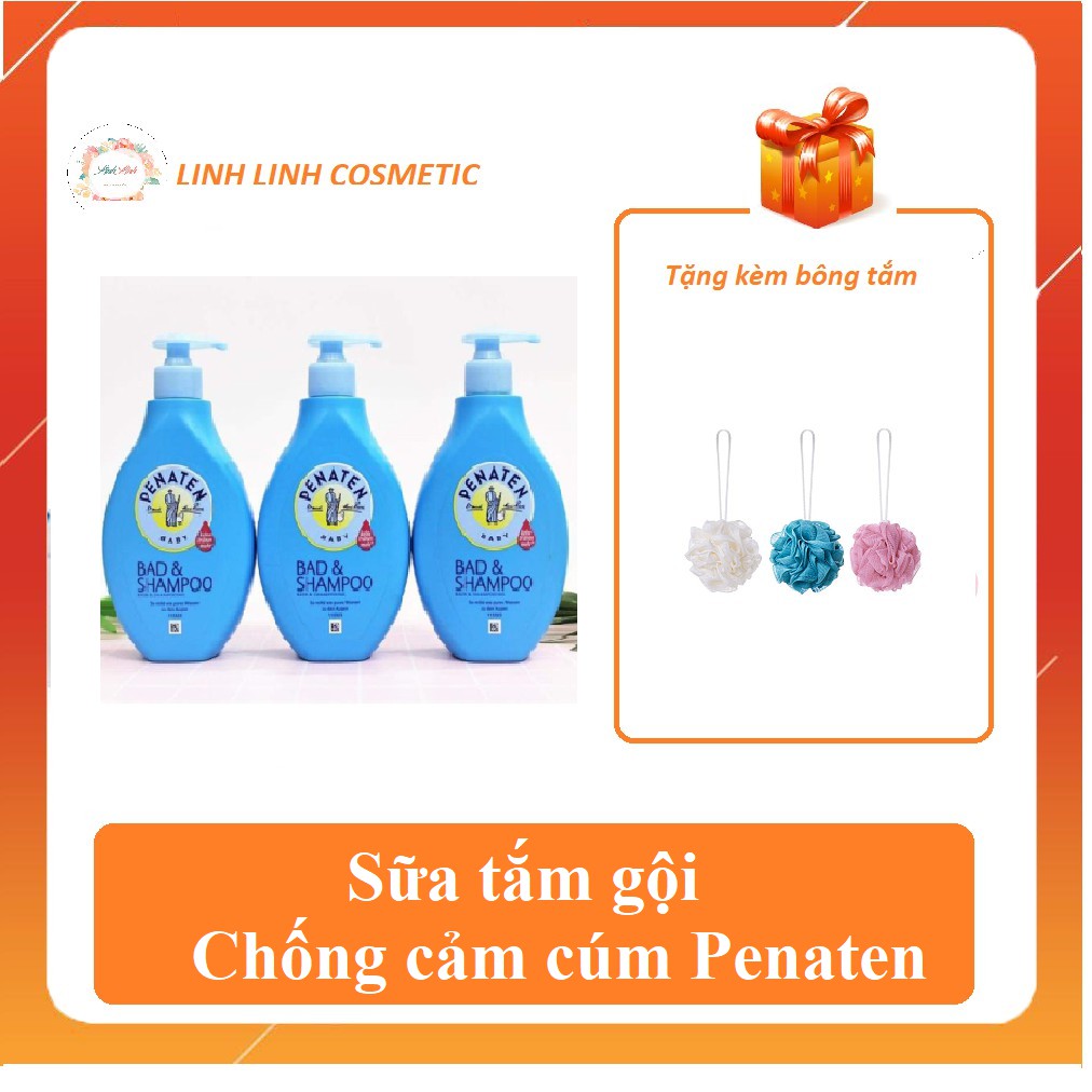 (tặng kèm bông tắm) 400ml - Sữa tắm gội chống cảm cúm Penaten Đức cho bé 2in1