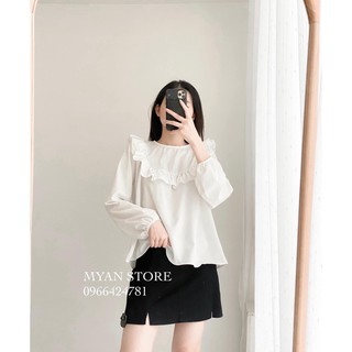 Set áo sơ mi cổ nơ mix chân váy