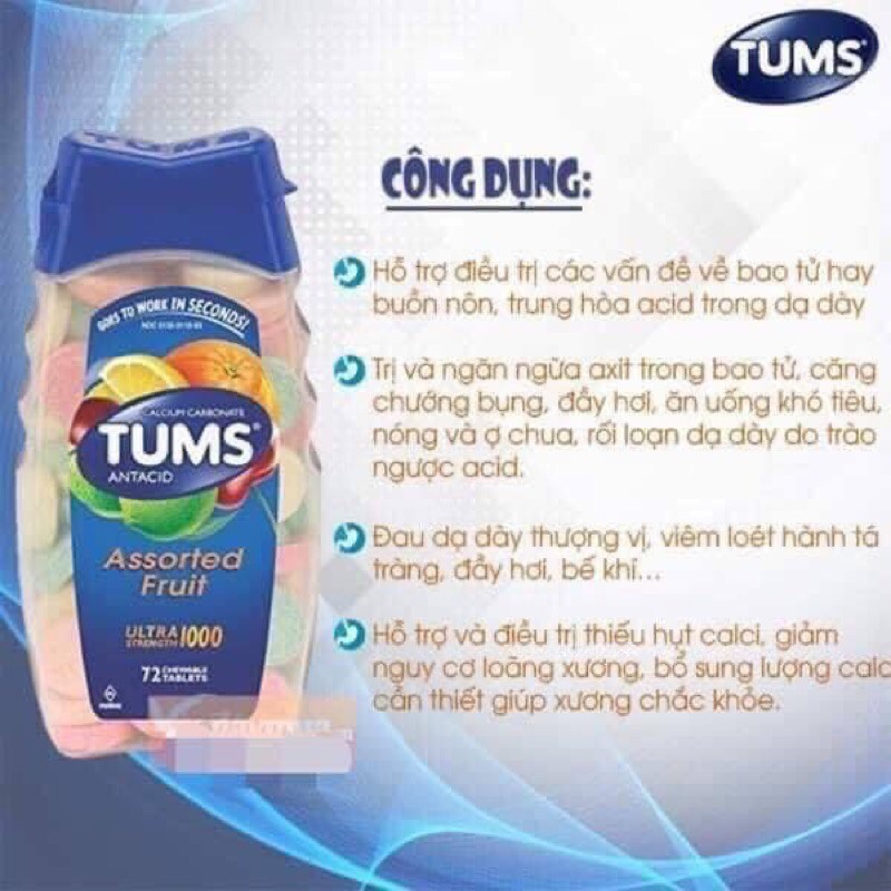 [Chính Hãng] Kẹo ngậm Tums Extra hỗ trợ đau bao tử