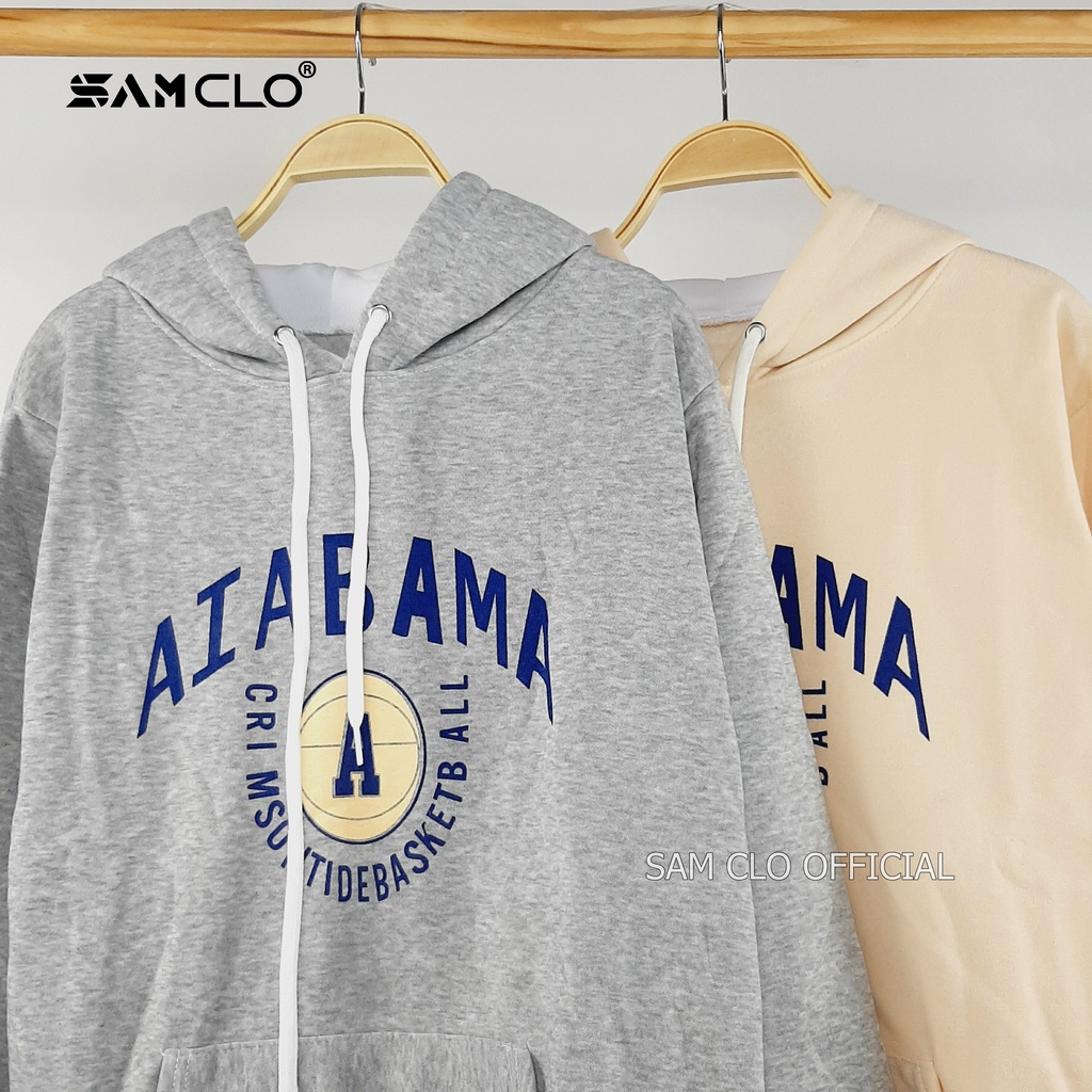 ÁO KHOÁC NỈ nữ SAM CLO freesize hoodie chui có mũ tay dài thu đông dáng unisex in quả bóng aiabama chữ A