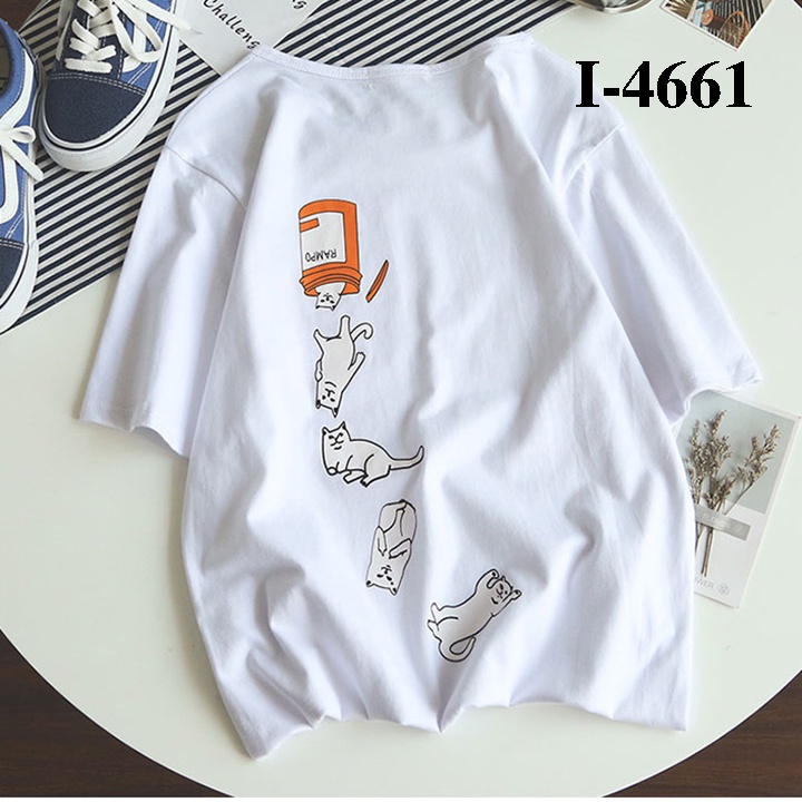 Áo Thun Nữ Họa Tiết Mèo Con Tay Lỡ Lạ Mắt