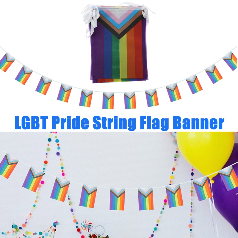 Pride Flag Banner Rainbow Flags Lgbt Stringbunting Progress Party Lesbian Decorations Parade Lgbtq Pennant Decor Garland Banners