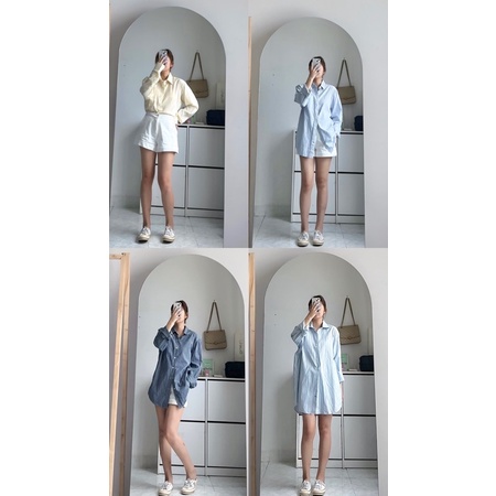 Áo sơ mi form rộng trơn/kẻ sọc xinh xắn hàn quốc pastel thời trang đi học đơn giản thời trang công sở