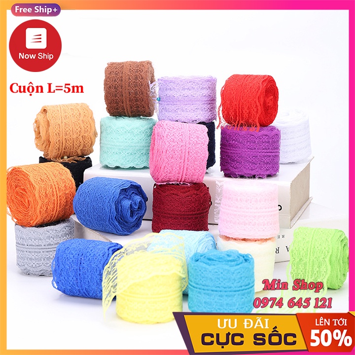 ( Lẻ 5 mét ) Ruy băng ren lưới 4.5cm loại đẹp