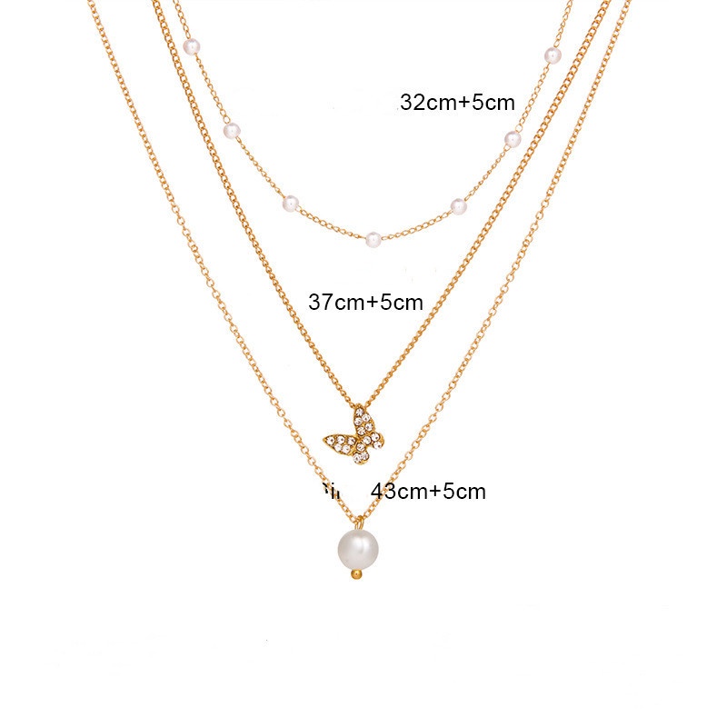 Vòng cổ Hợp Kim Mặt Hình Bướm Đính Ngọc Trai Xinh Xắn Cho Nữ