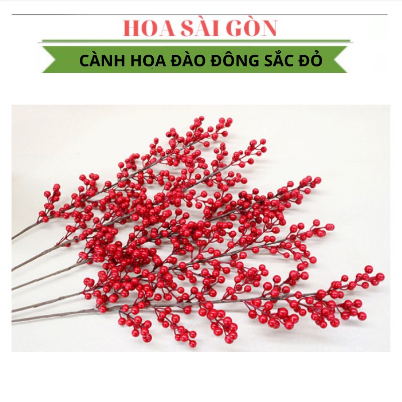 Cành đào đông 12 nhánh màu đỏ, loại dài 100 cmm, quả nhỏ, sáng bóng đẹp mắt decor trang trí nhà cửa, văn phòng