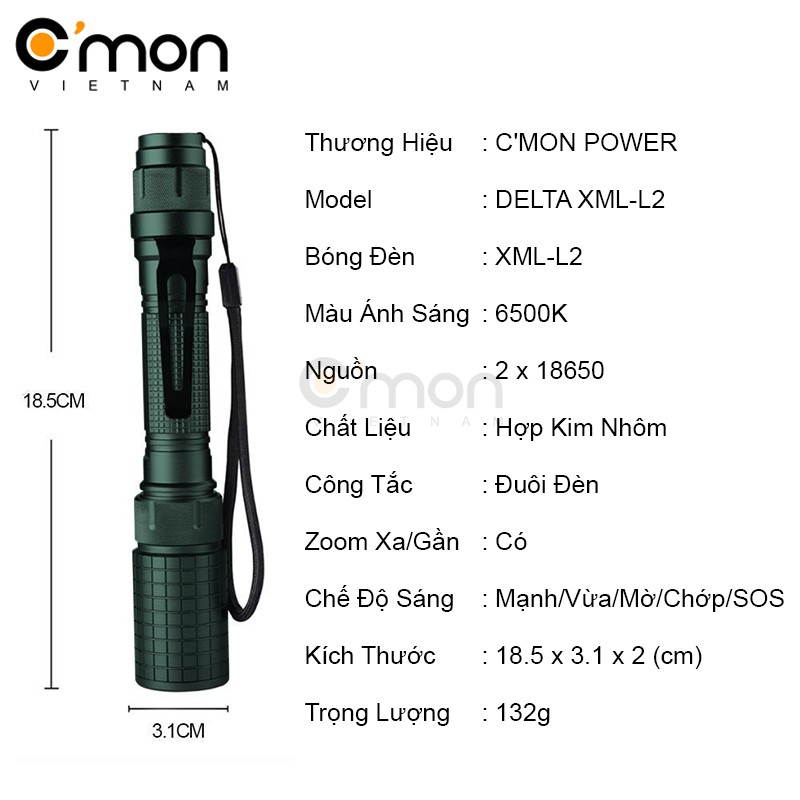 Đèn pin siêu sáng C'mon Power DELTA XML-L2