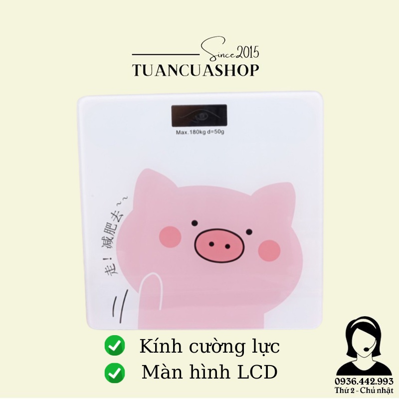 Cân Điện Tử Thay Pin AAA Cân Sức Khỏe Gia Đình Họa Tiết Chú Heo Tải  Trọng 180kg (CCH02)
