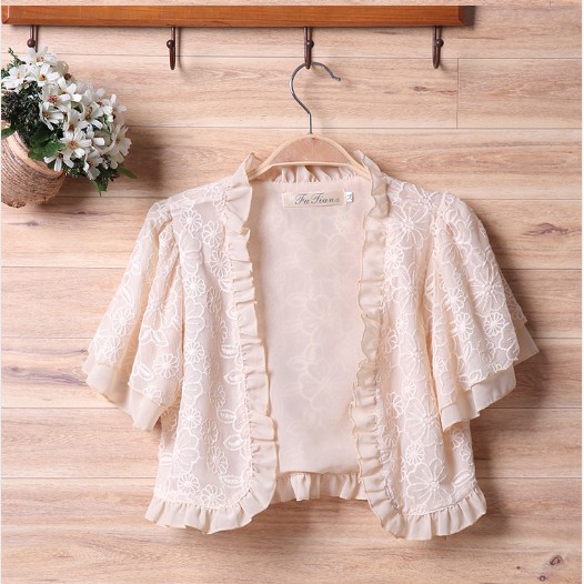 Áo khoác cardigan tay ngắn phối ren | BigBuy360 - bigbuy360.vn