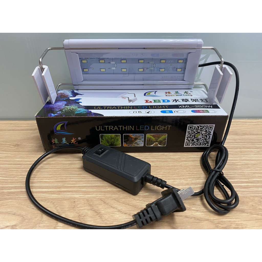 Đèn LED Thủy sinh SIÊU SÁNG Xuan Mei Long 2 dãy TRẮNG hoặc TRẮNG - XANH, cho hồ cá size 20 - 30 cm. ĐÈN LED CAO CẤP TS.