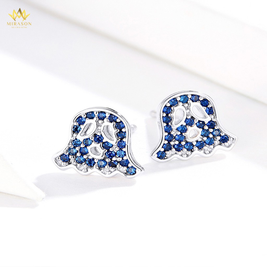 Khuyên Tai Bạc Nữ MIRASON Con Ma Cute Nạm Đá Xanh Dương MBT083