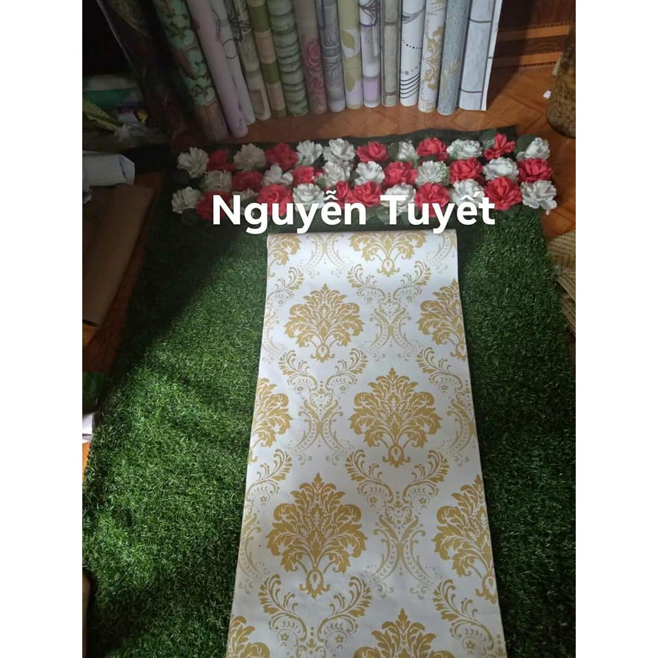 Giấy dán tường Hoa Văn vàng - Sẵn keo - Khổ 10m*45cm