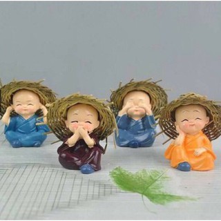 Bộ tượng tứ không 4 chú tiểu có nón rơm