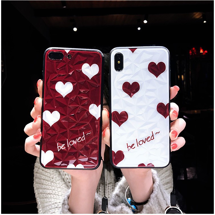 Ốp lưng iphone 6/6s, 6/6s plus vân kim cương hình trái tim
