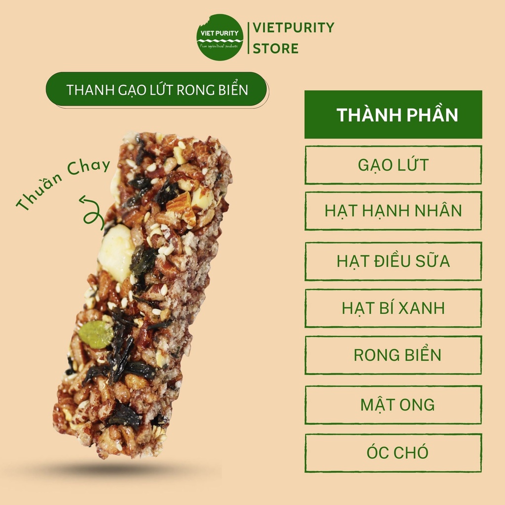 Bánh gạo lứt ngũ cốc ăn kiêng giảm cân rong biển chà bông Vietpurity, granola dạng thanh, ăn vặt healthy, eatclean