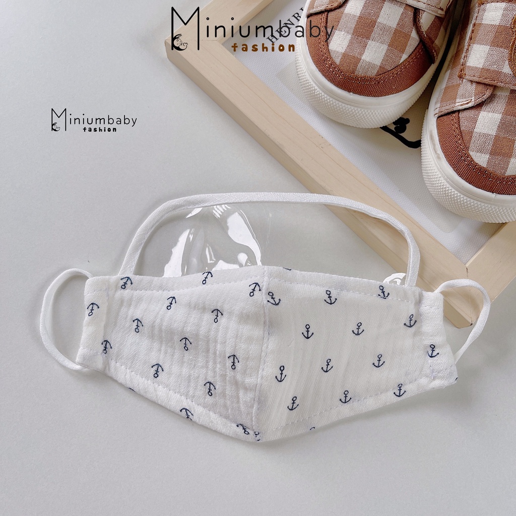 Khẩu trang có kính cho bé gái, bé trai, chất liệu xo muslin màu sắc unisex, miniumbabyfashion