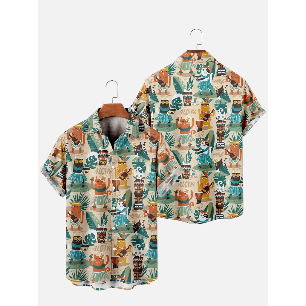 Áo sơ mi nam nữ hoạ tiết ALOHA , sơ mi đi biển ngắn tay vải lụa cotton mềm mịn thấm hút mồ hôi, không nhăn Tibelda TD001
