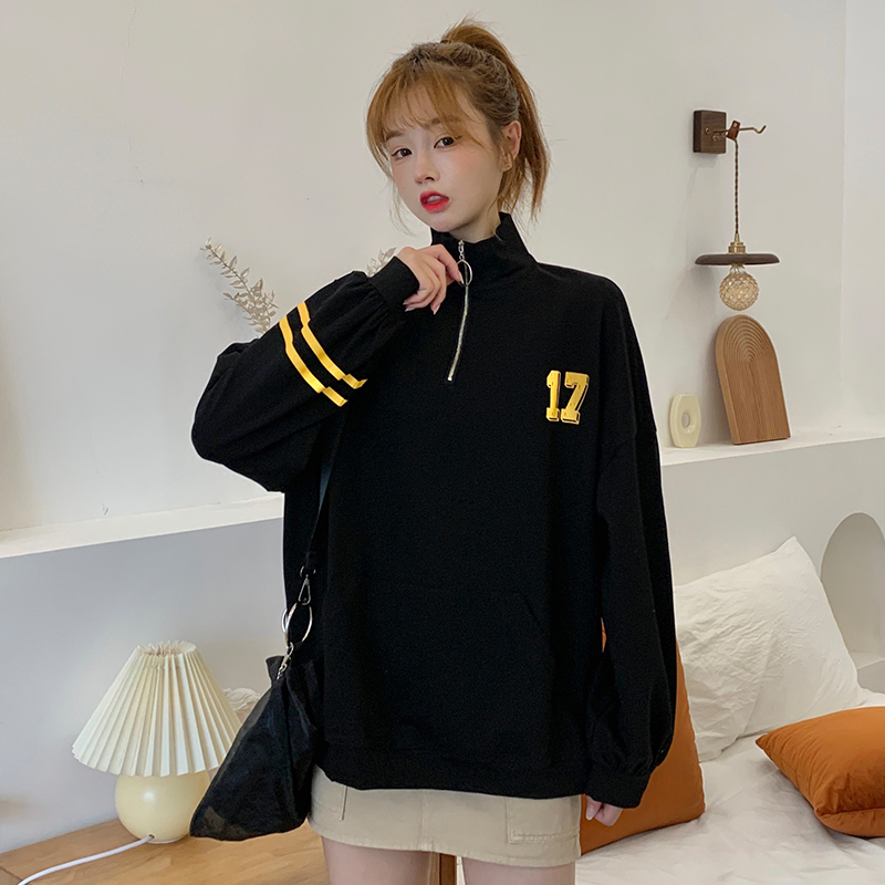 SUXI Áo Sweater Tay Dài Cổ Đứng Khóa Kéo In Họa Tiết Kỹ Thuật Số Cho Nữ