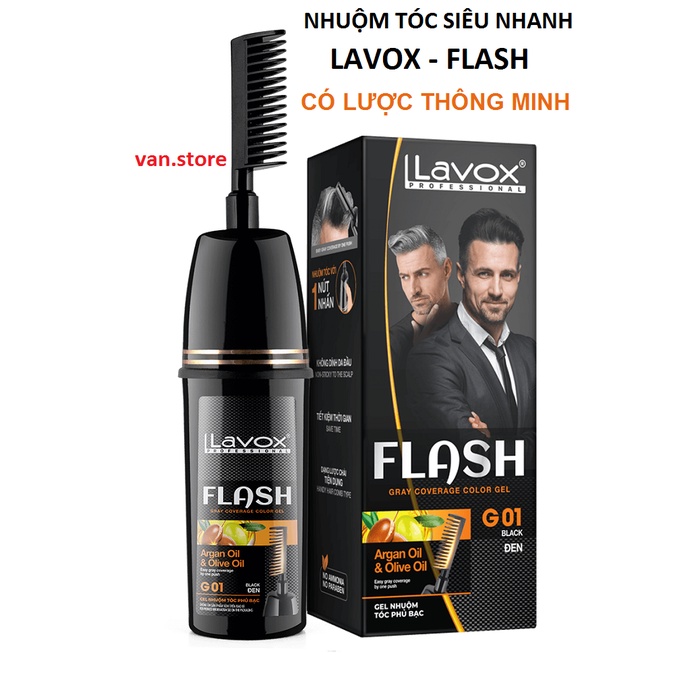 Dầu Gội Phủ Bạc LAVOX FLASH - Lược Nhuộm Tóc Thông Minh Đen / Nâu Thảo Dược Tự Nhiên An Toàn