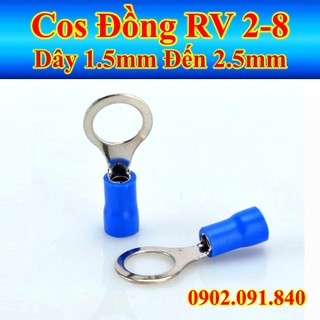 Đầu cos tròn bằng đồng 100cái, đầu cốt khuyên bấm dây điện 1.5mm 2.5mm đấu bình ắc quy RV2