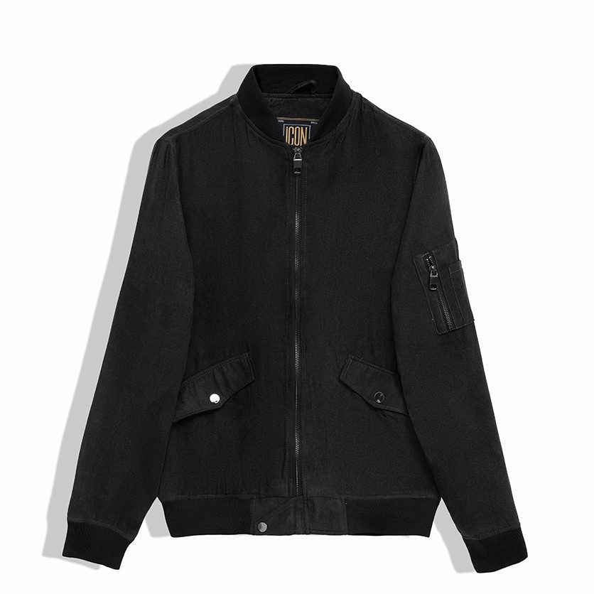 Áo Khoác Bomber ICON DENIM Chất Da Lộn Tay Phối Túi Hộp