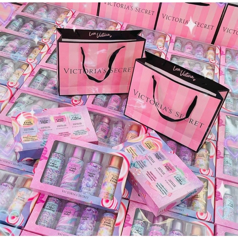 Set xịt body mist Victoria Secret 4 chai BST kẹo ngọt - Kèm túi xịn xò - Mỗi chai 125ml