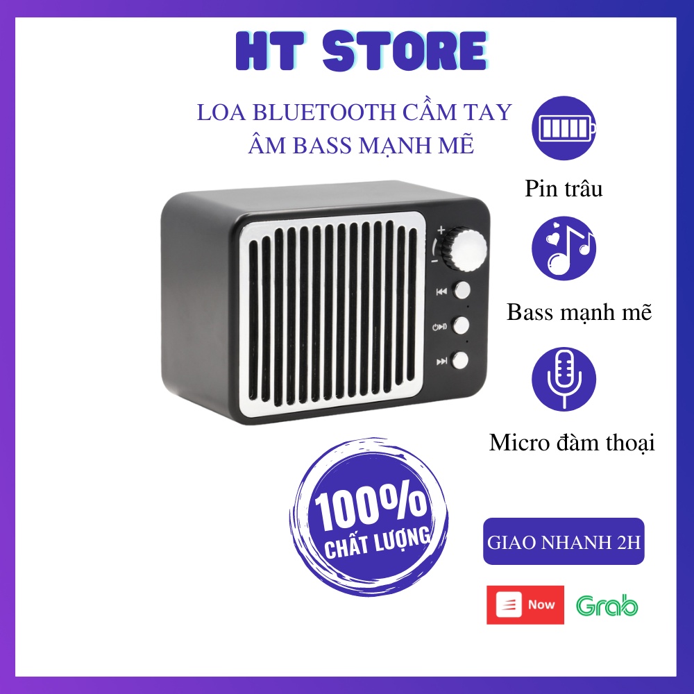 Loa Bluetooth Không Dây Cầm Tay Bass Mạnh Mẽ Chống Nước Phong Cách Vintage