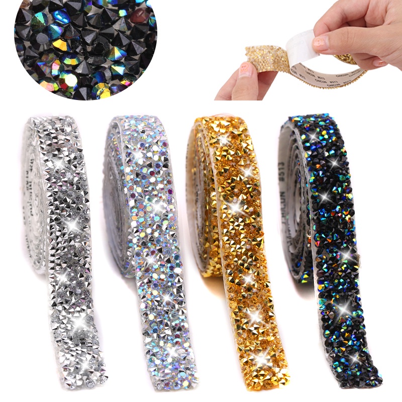Kiều Mạch Tự dính Rhinestones Trim Glitter Crystal Tape Strass Ribbon Chain Rhinestones để trang trí thủ công DIY