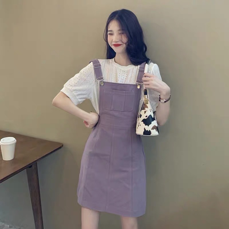 yếm váy kaki màu tím xinh xắn ulzzang hàn quốc