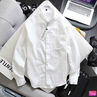 Áo Sơ mi nam cotton Đũi Nhật VNXK Trơn Cổ Trụ tay dài nhiều màu thời trang M180