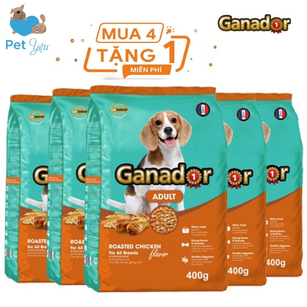 (Mua 4 tặng 1) Thức ăn chó lớn Ganador GÀ NƯỚNG gói 400gr