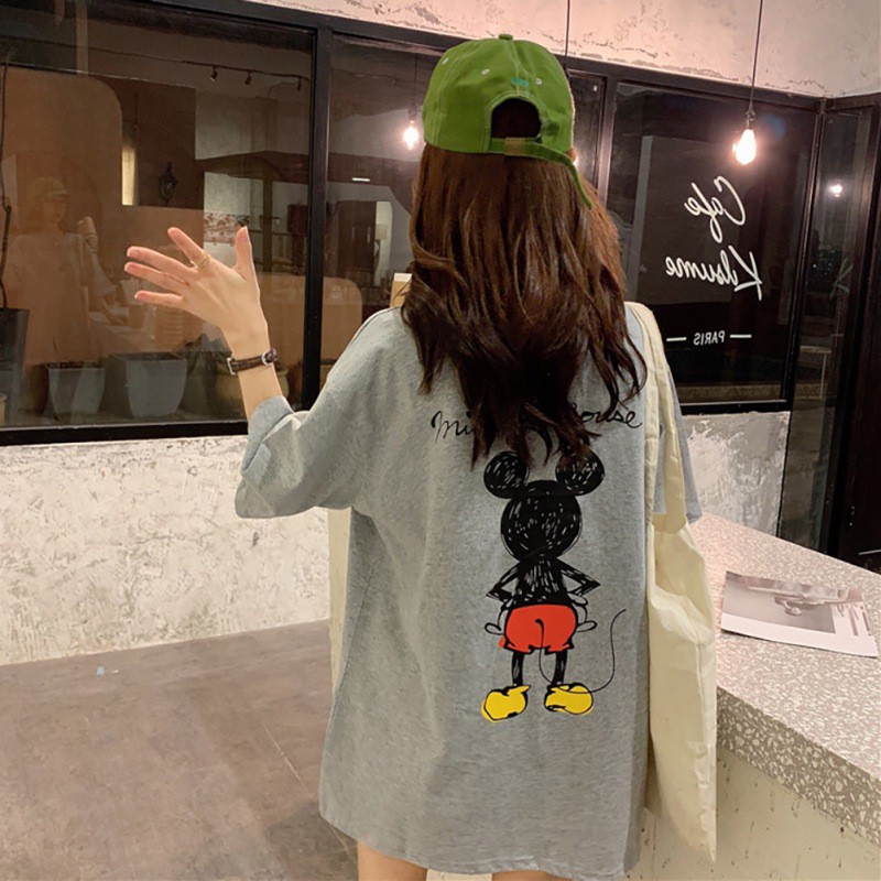 Áo Thun Nữ Ngắn Tay In Hình Chuột Mickey Thời Trang