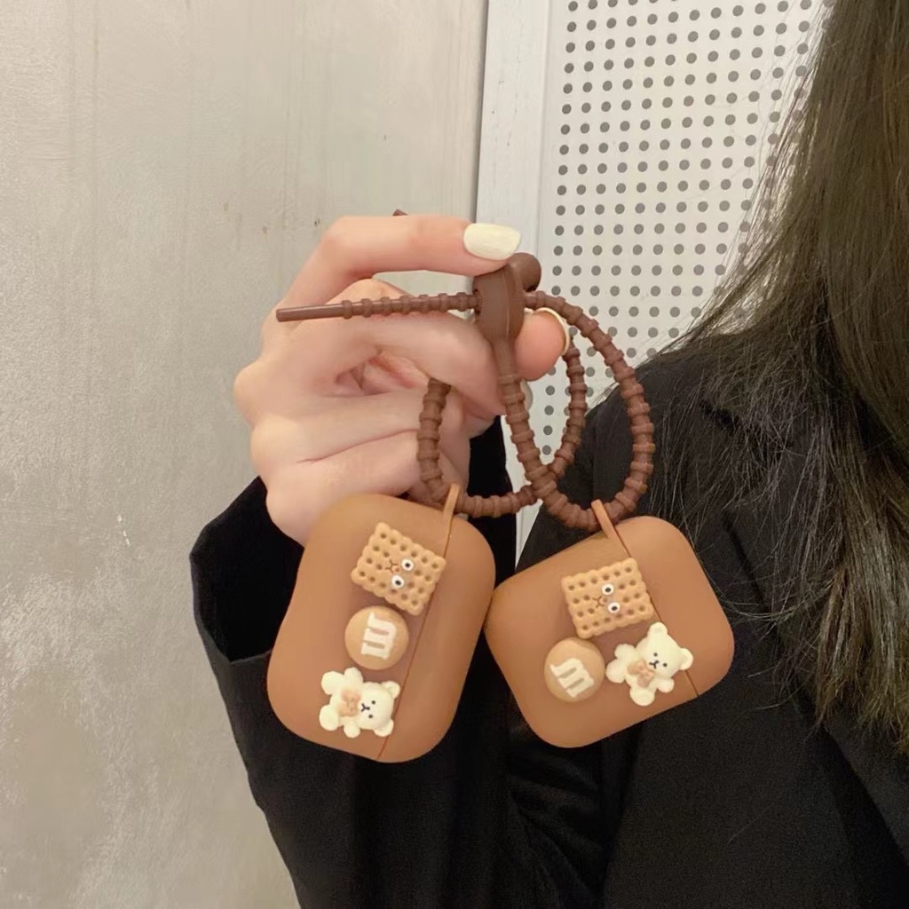 Vỏ bảo vệ hộp sạc tai nghe airpod 1/2 pro bằng silicon mềm hình gấu bánh quy dễ thương