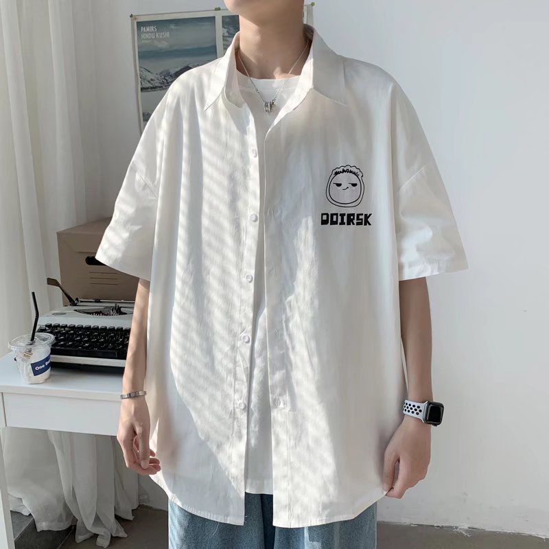 Áo Thun Tay Ngắn Màu Trơn In Họa Tiết Hoạt Hình Phong Cách Nhật Hàn Cho Nam Thời trang phong cách hàn quốc ngắn tay unisex và simple áo thun cổ tròn