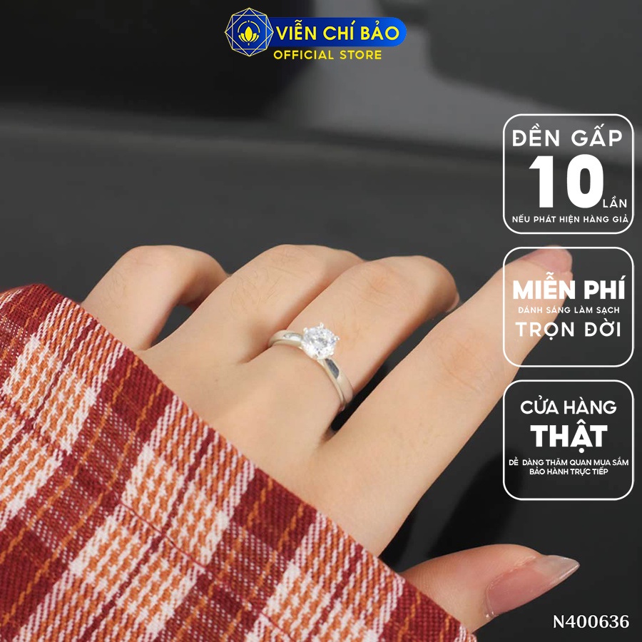 Nhẫn bạc nữ 6 chấu đính đá 5mm chất liệu bạc 925 thời trang phụ kiện trang sức Viễn Chí Bảo N400636