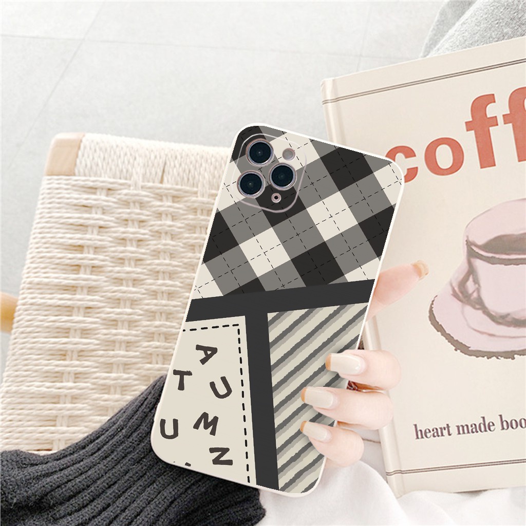 Ốp 11 pro max nửa caro thoi đen trắng xám nửa dưới sọc chéo cho 13 12 11 Pro Max 7/7Plus/8/8Plus/X/Xs/Xs Max/11/11pro