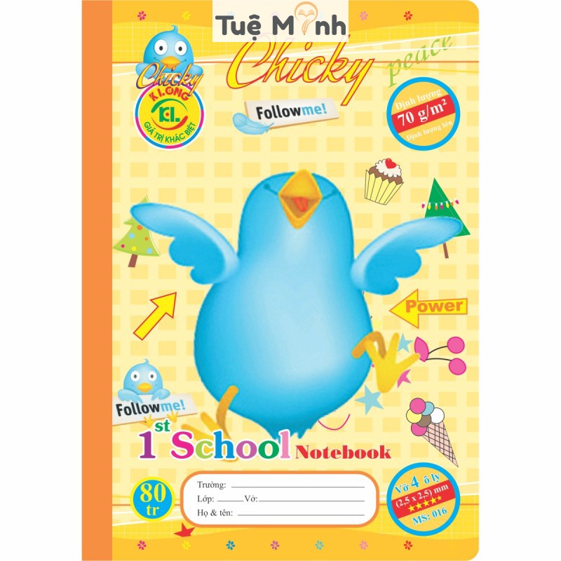 Vở 4 ô ly 80 trang VPP Tuệ Minh B5 Klong Chicky MS 016 tập sổ viết cho bé cấp 1 chất lượng