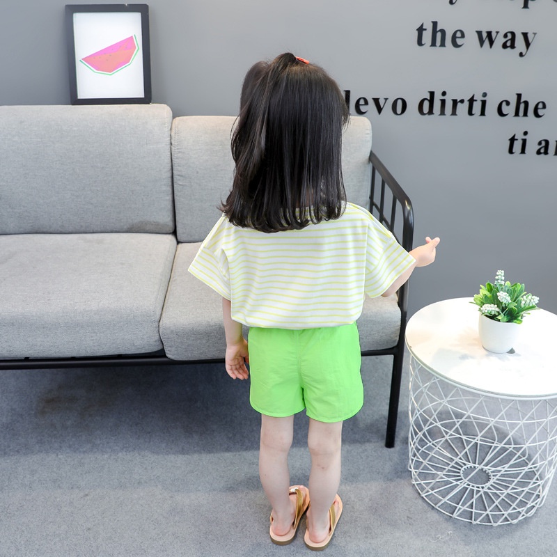 [P.C store] spot girl T-shirt shorts red suit green suit summer 1 children's short sleeves 2 sets girl's 3 Shorts 2 pieces baby 4 clothes set Korean fashion