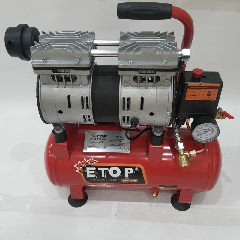 Máy nén khí không dầu máy nén khí sạch Etop 9L đầy đủ phụ kiện sẵn nắp đặt