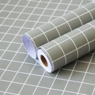 10m giấy dán tường kẻ ca rô nền xanh ghi , keo sẵn , khổ rộng 45cm