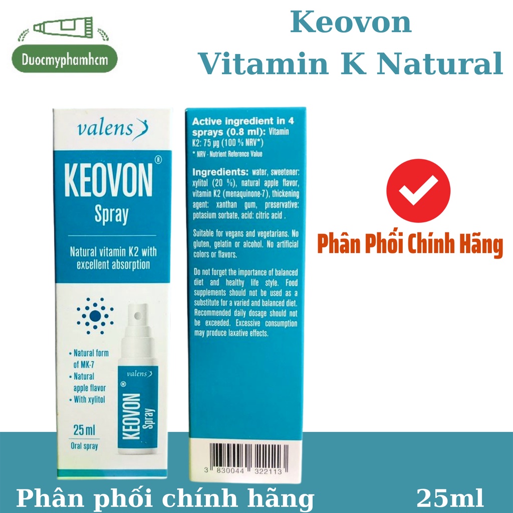 Keovon Spray Vitamin K2 - Kích thích phát triển chiều cao cho trẻ em (Chai 25ml)