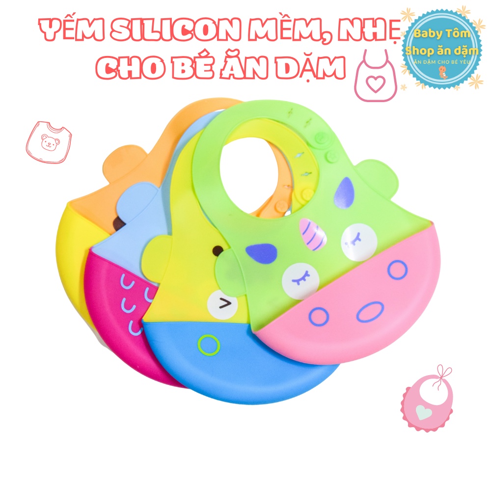 Yếm silicon có máng hứng hình con vật ngộ nghĩnh cho bé ăn dặm NPP Baby Tôm
