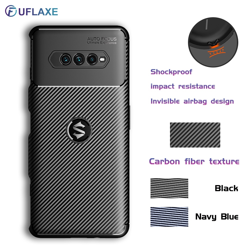 Ốp điện thoại UFLAXE silicon mềm họa tiết sợi carbon chống sốc cho Xiaomi Black Shark 4 Pro BlackShark 3 Mix 4