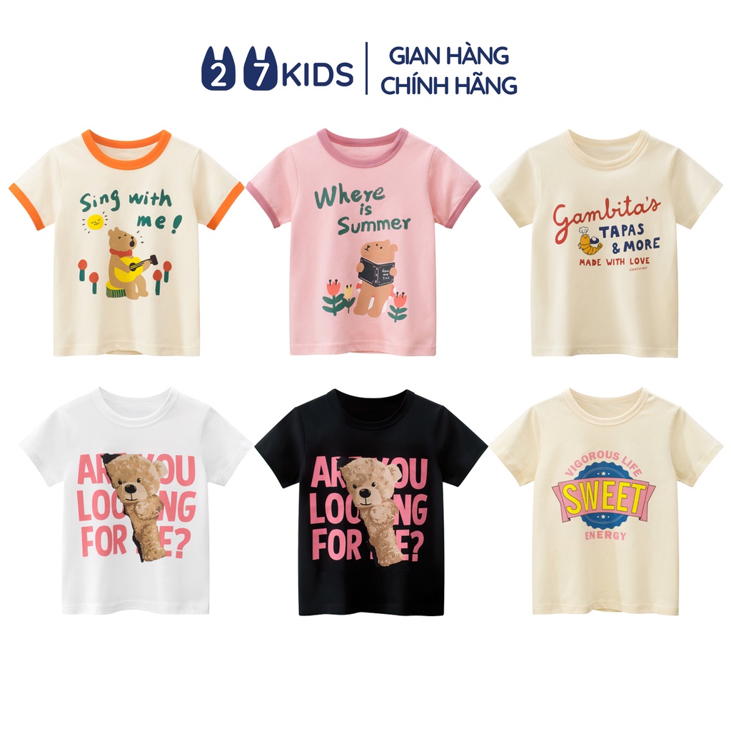 Áo thun bé gái ngắn tay 27Kids 27Home áo cộc nữ 100% Cotton cho trẻ từ 2-10 tuổi GSTS10