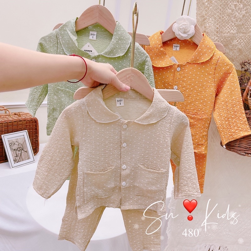 Bộ pijama đũi xốp nhăn cho bé