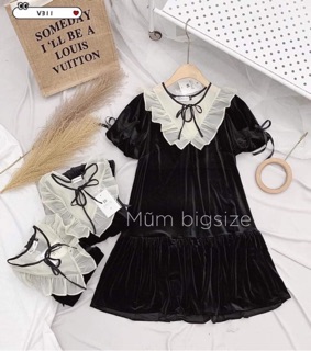 (bigsize) Váy nhung babydoll cổ tiểu thư