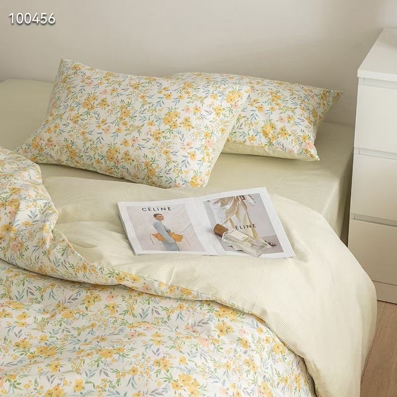Bộ Chăn Ga Gối Cotton Living 100%cotton Hàng Nhập Khẩu 4 Món Hoa Nhí Vàng vintage